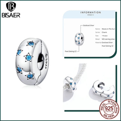 BISAER Ocean Charm 925 Sterling Silver Dolphin and Mermaid Bead with Blue CZ for DIY Jewelry EFC253 CHINA
