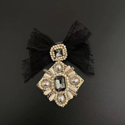 Elegant Korean Rhinestone Pearl Bow Brooches for Women Fashion Jewelry Lapel Pins