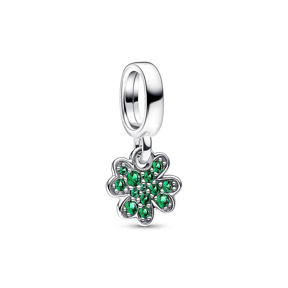 925 Sterling Silver Green Four-Leaf Clover Avocado Cactus Coconut Palm Bead Charms for DIY Bracelet and Necklace Women Gift