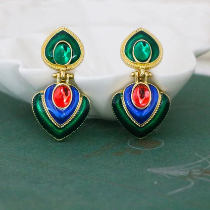 Boho Colorful Crystal Resin Heart Clip-On Earrings for Women Fashion Statement Jewelry