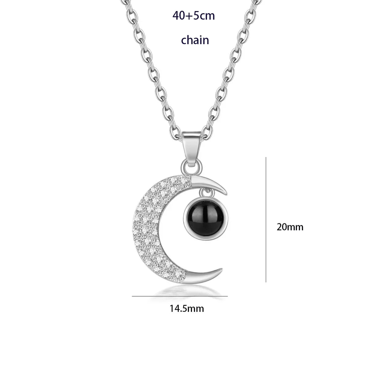 100 Languages I Love You Heart Pendant Necklace Romantic Projection Jewelry Gift for Women Moon Round 40cm plus 5cm