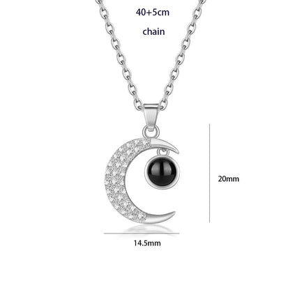 100 Languages I Love You Heart Pendant Necklace Romantic Projection Jewelry Gift for Women Moon Round 40cm plus 5cm