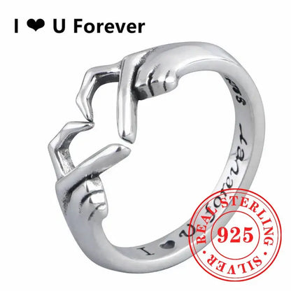 Huitan 925 Sterling Silver Heart Gesture Ring I Love You Forever Adjustable Jewelry RSF107 resizable