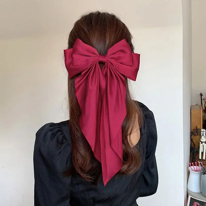 Korean Satin Big Bow Hair Clips For Women And Girls