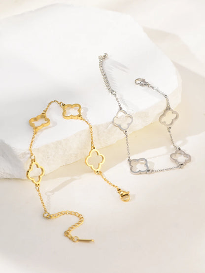 Lucky Luxury Flower Decor Bracelet for Women - Stainless Steel Fashion Jewelry Gift