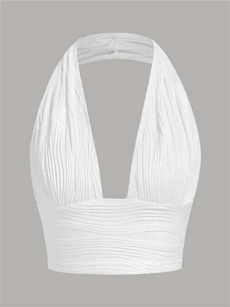 Backless Crop Halter Top Women Y2K Summer 2024 Streetwear