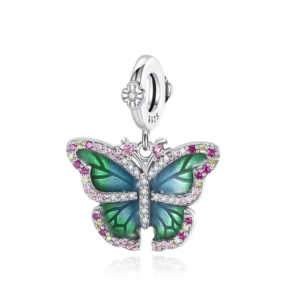Green Monstera Leaf Charm 925 Sterling Silver Dangle Bracelet Jewelry for Women BFC356