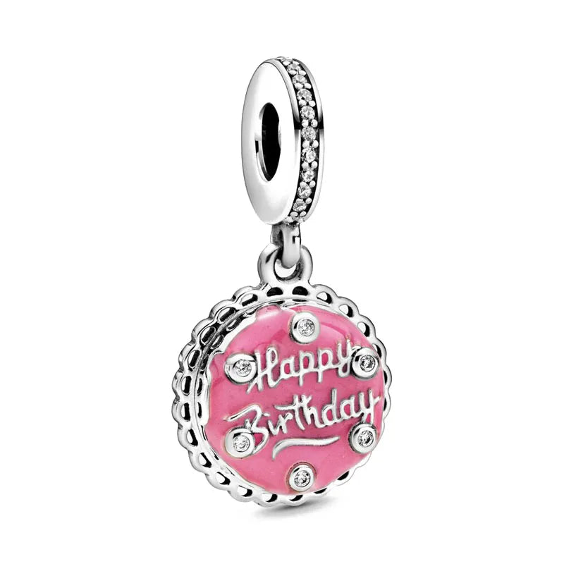 Spring Pink 925 Sterling Silver Enamel Flower Pendant for Mother Daughter Bracelets P458