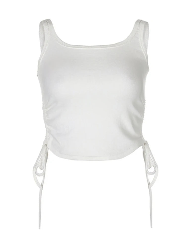 Ruched Tie Up Sleeveless Crop Top Women Summer Knit