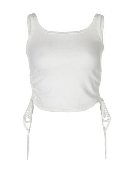 Ruched Tie Up Sleeveless Crop Top Women Summer Knit