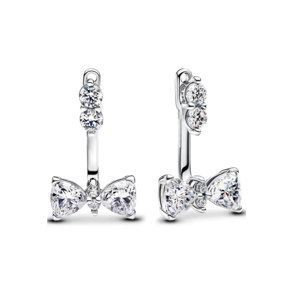 Elegant Sterling Silver Pink Bow Earrings with Red Heart and Snowflake Design for Women P2248