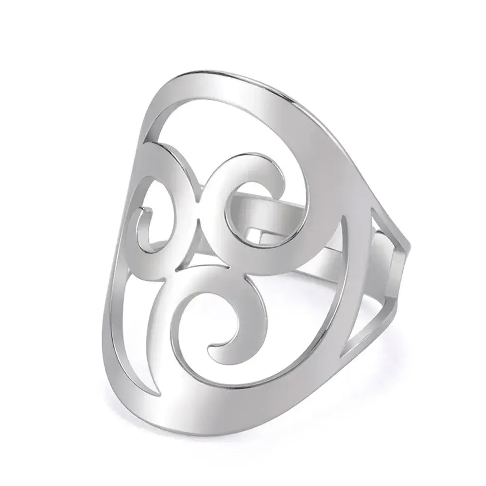 Skyrim Celtic Triple Spiral Triskelion Ring for Couples C steel color resizable