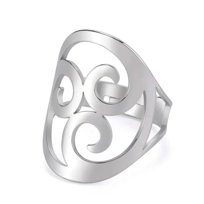 Skyrim Celtic Triple Spiral Triskelion Ring for Couples C steel color resizable