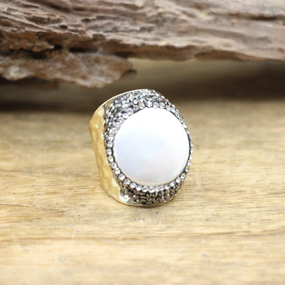 Irregular Freshwater Pearl Open Ring Adjustable Baroque Design Gold Plated Unisex Boho Jewelry Gift