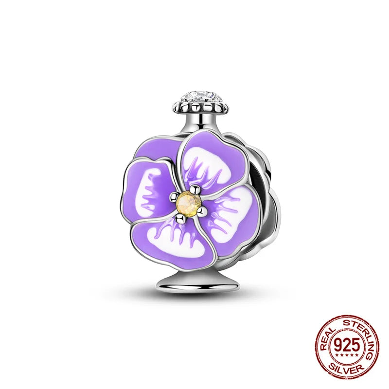 Elegant Sterling Silver Purple Flower Beads for DIY Jewelry and Charm Bracelets