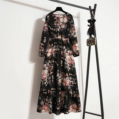 Spring Summer Women Maxi Dresses Casual Full Sleeve Floral 18