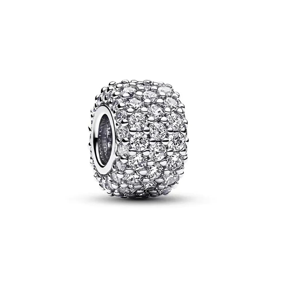 Sparkling 925 Sterling Silver Zircon Round Beads Diamond Charms for Women DIY Jewelry Gifts