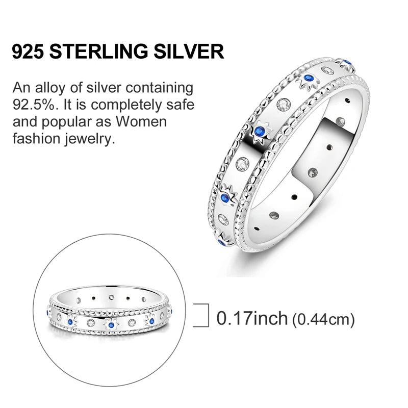 Blue Zircon Evil Eye Ring in 925 Sterling Silver for Women - Sparkling Palm Star Moon Wedding Jewelry Gift LKTR198