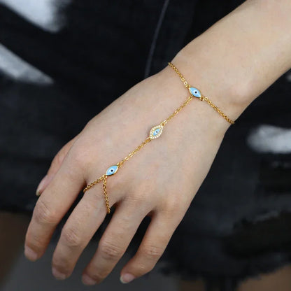 Elegant Gold Enamel Evil Eye Charm Bracelet For Women Fashion Jewelry
