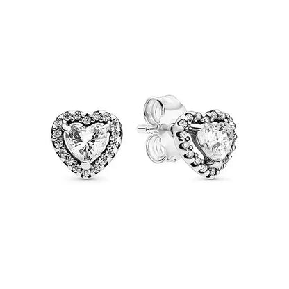 New 925 Sterling Silver Heart Shaped Earrings Rings Necklaces Pink Red Rainbow Luxury Set Sparkling Charm Jewelry Gifts PURPLE