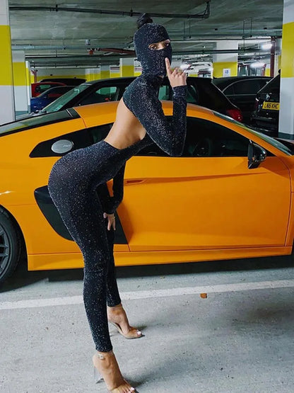 Black Backless Bodycon Jumpsuit For Women Streetwear 2025