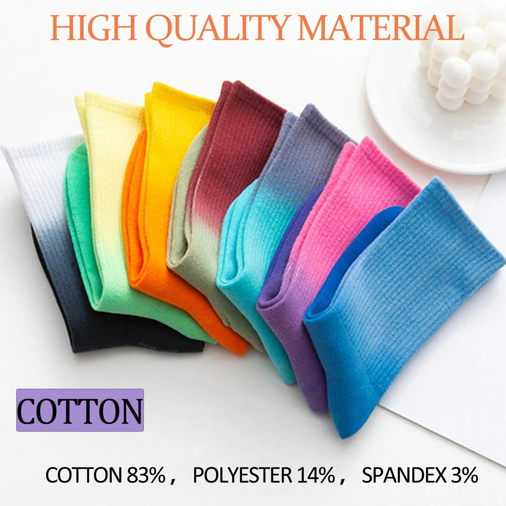 Tie Dye Gradient Mid Calf Crew Socks Unisex Breathable