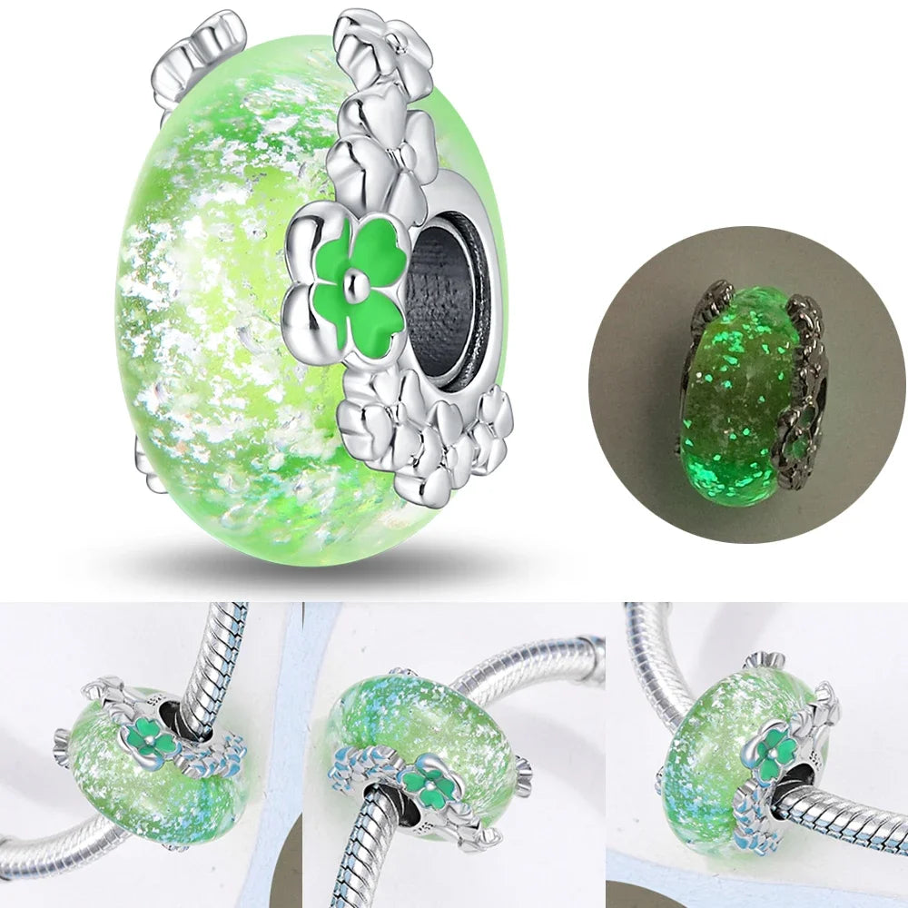 Colorful Flower Murano Glass Charm 925 Sterling Silver Top Rated DIY Jewelry for Bracelets and Necklaces LLZ049