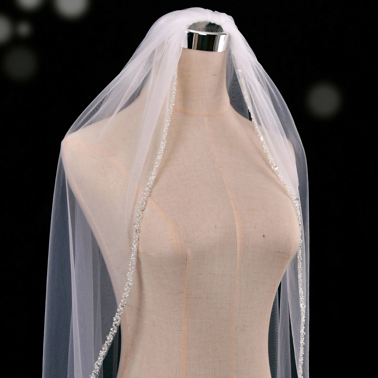 Exquisite Cathedral Wedding Veil with Crystal Beaded Rhinestone Edge