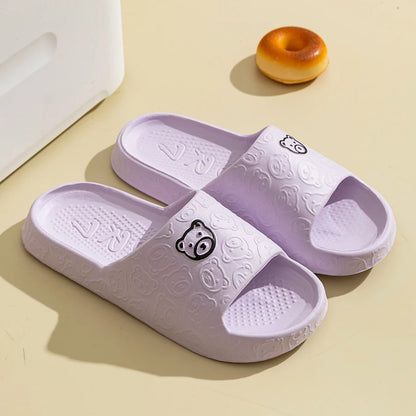 Men's Slippers Summer Cartoon Bear Indoor Soft Thick Sole Anti Slip Women Exquisite Slides PURPLE