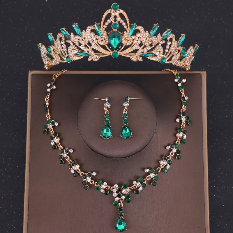 Elegant Purple Bridal Tiara Necklace Earrings Set for Mystical Wedding Glamour