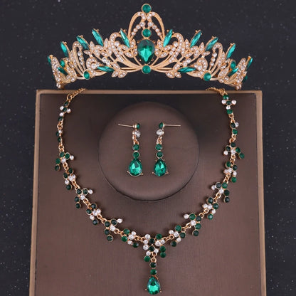 Elegant Purple Bridal Tiara Necklace Earrings Set for Mystical Wedding Glamour