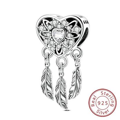 925 Sterling Silver Owl Bow Zircon Charm Beads Pendant
