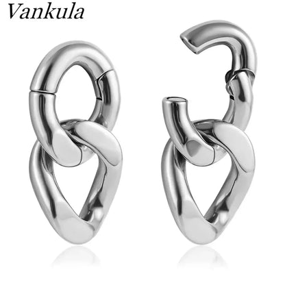 Vankula 2PCS 6mm Stainless Steel Chain Ear Weights Hangers Plugs Jewelry silver 2 CHINA 6mm