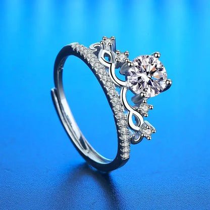 Elegant 925 Sterling Silver Heart Zircon Adjustable Ring for Women