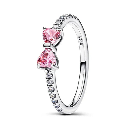 Original 925 Sterling Silver Pink Zircon Bow Jewelry Set Including Ring Earrings Bracelet and Necklace Fine Gift for Women