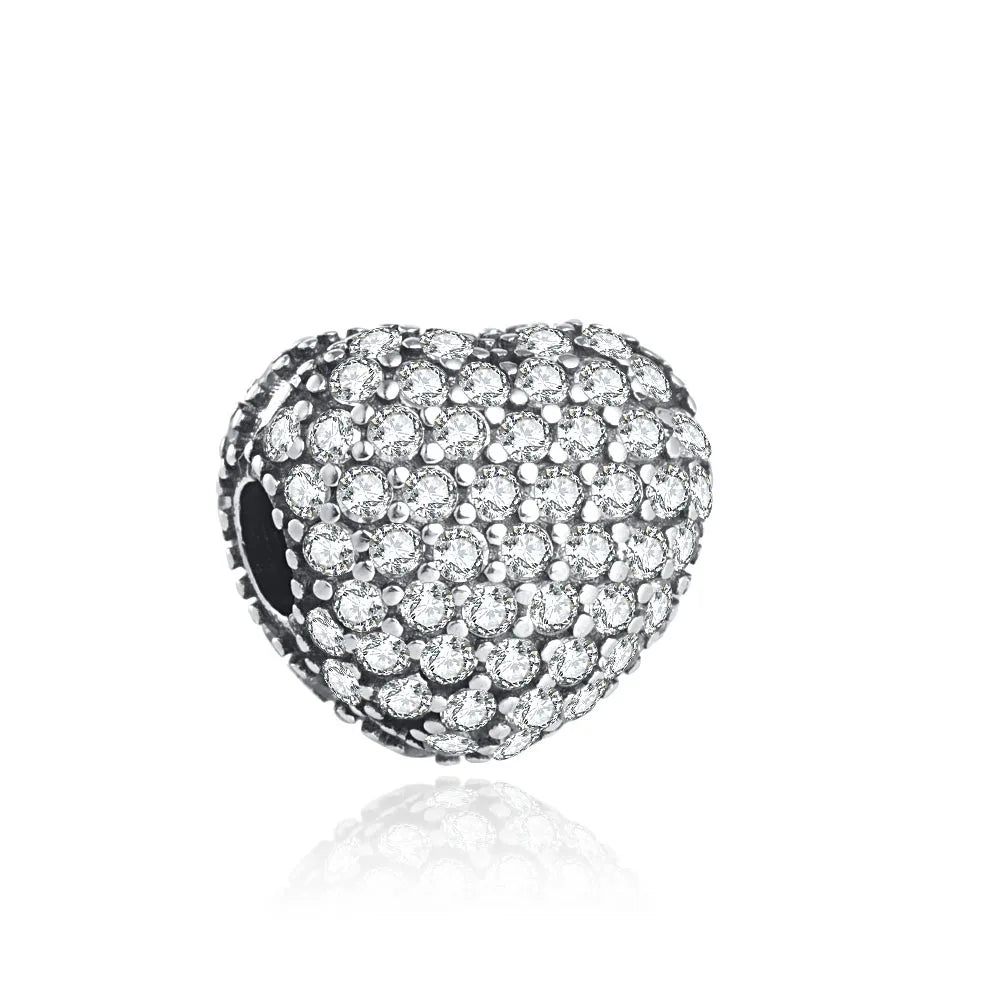 Exquisite 925 Silver Heart-Shaped Beads with Crystal Ball Pendant for DIY European Bracelets