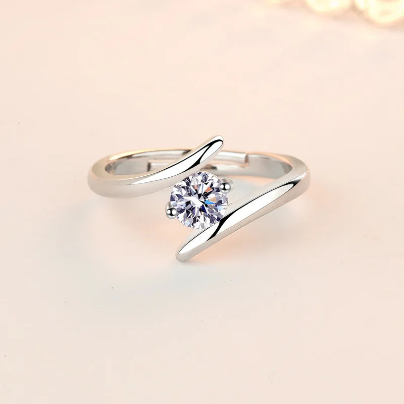 Elegant 925 Sterling Silver Heart Zircon Adjustable Ring for Women