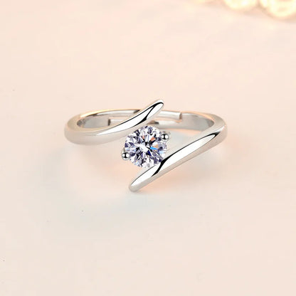 Elegant 925 Sterling Silver Heart Zircon Adjustable Ring for Women