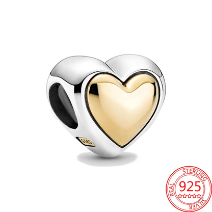 925 Sterling Silver Zirconia Heart Gold Silver Charm