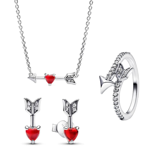 925 Silver Zircon Red Love Arrow Jewelry Set Ring Earring Necklace Elegant Women Gift