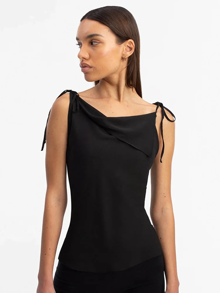 Lace Up Double Layer Irregular Tank Top Women Summer