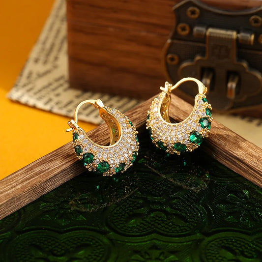Suyu Trendy Zircon Hoop Earrings for Women Luxurious Geometric Round Design