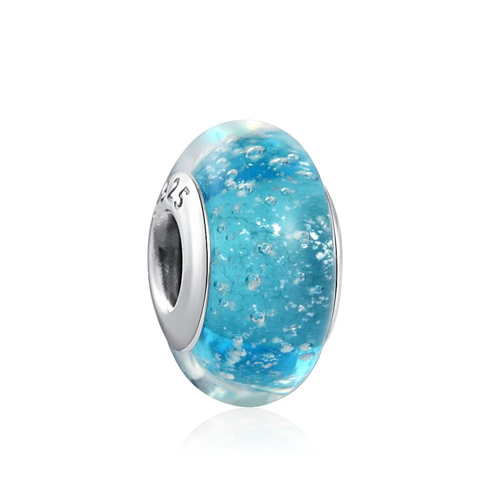European 925 Sterling Silver Murano Glass Charm Bead in Pink Red Green and Blue for Women’s Bracelet and Necklace Jewelry