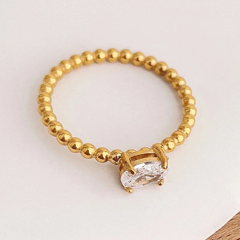Elegant Minimalist Oval Zircon Rings for Women in 18k Gold-Plated Stainless Steel