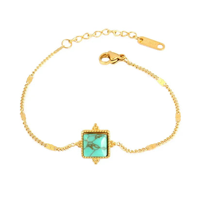 Vintage Stainless Steel Bracelet for Women with Turquoise Pendant B0436