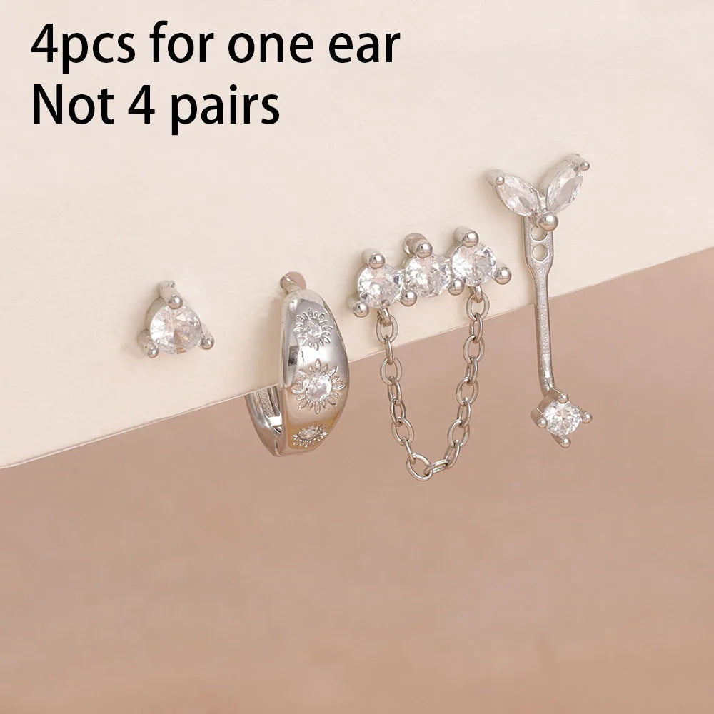 14K Gold Plated Dainty Zircon Flower Hoop Earrings Set for Women Stylish Stainless Steel Studs