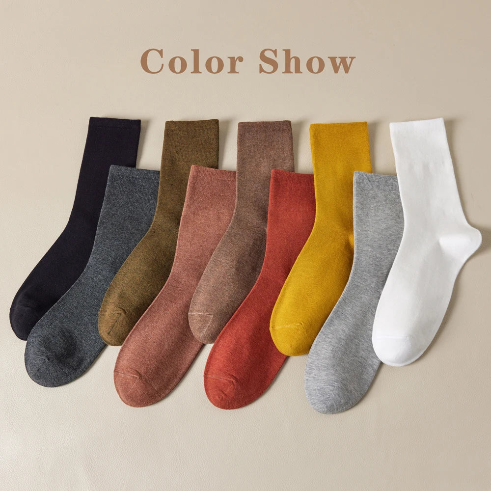 Seamless Cotton Mid Crew Socks Women Breathable Retro