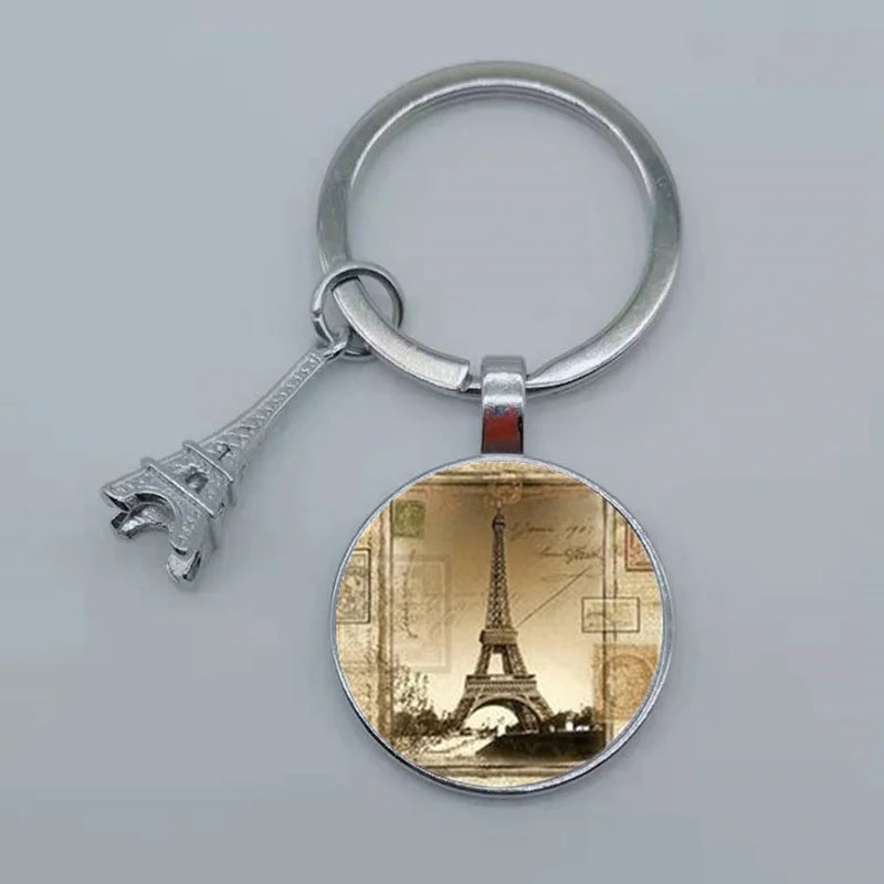 Paris Eiffel Tower Glass Pendant Keychain for Women with Artistic Design