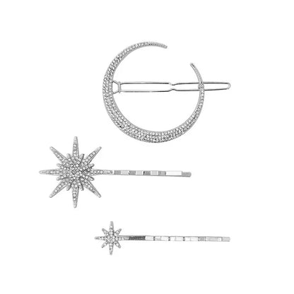 Vintage Moon and Star Rhinestone Hairpin for Women Bridal Accessories