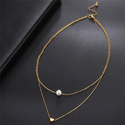 Skyrim Tiny Heart Choker Necklace Stainless Steel Double Layered Beads Chain Aesthetic Jewelry Gift for Women